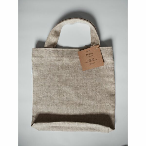 Duża torba lniana na zakupy z krótką rączką do ręki.