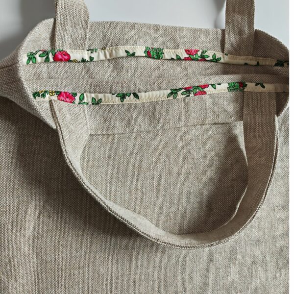 Wnętrze dużej torby lnianej do ręki, lamówka krakowka